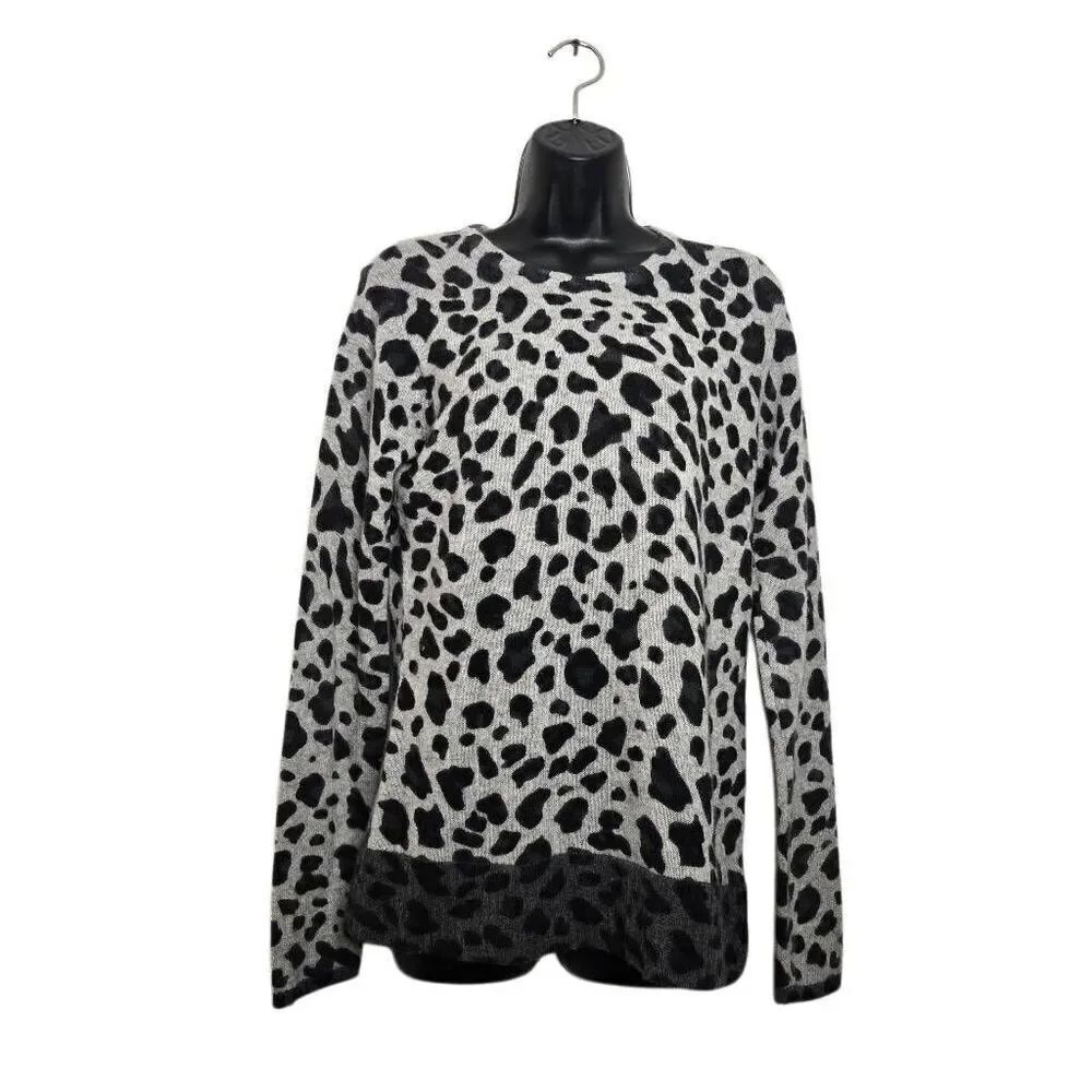 Belle France cashmere gray leopard print sweater